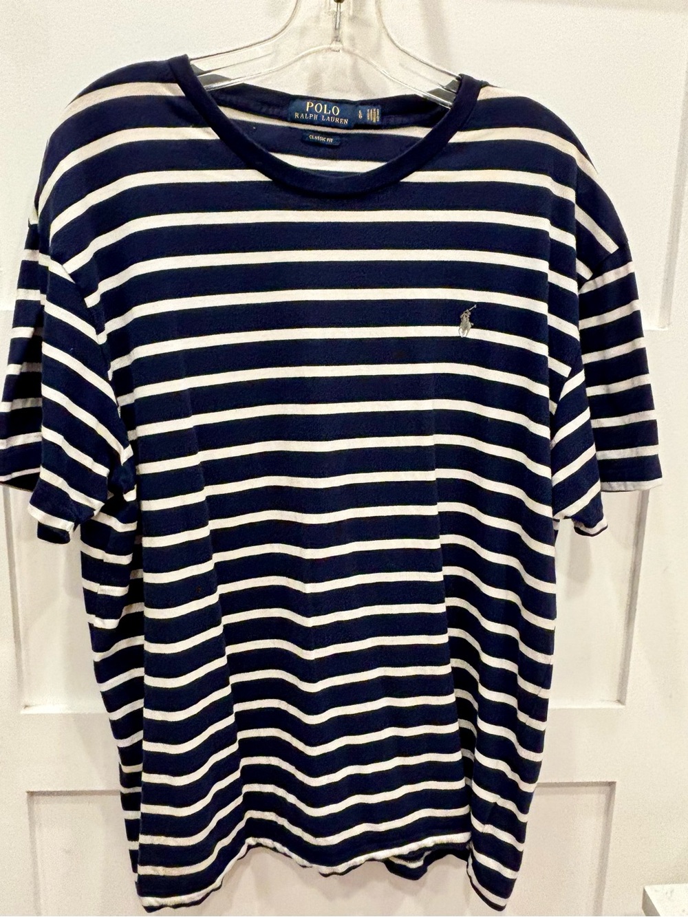 Ralph Lauren Navy & White Striped Cotton Crew Tee